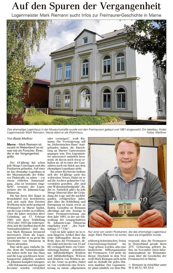 Zur Geschichte der Brunsbütteler Loge "Ditmarsia"